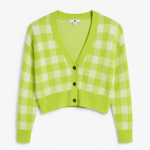 BP. Lime Green Checkered Button-Up Cardigan — Size Medium (M) - Picture 3 of 4